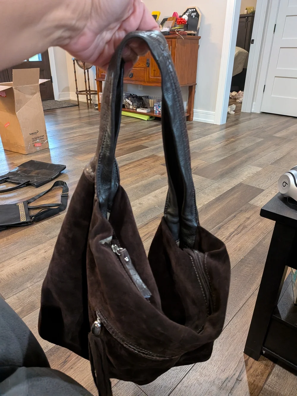 Innue Vintage Italian Suede Chocolate Large Hobo 1990s